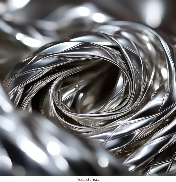 Twisted silver metal surface with a swirl pattern