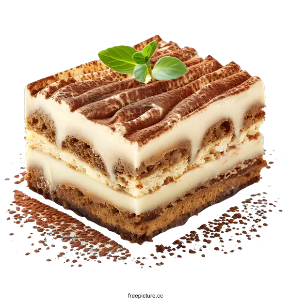 [Transparent Background PNG]Tiramisu Cake Slice Isolated