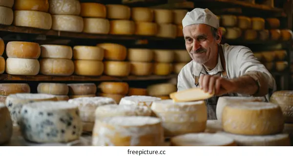 Cheesemaker at work in a cheese factory