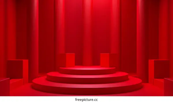 Red Stage Background with Podium and Curtains