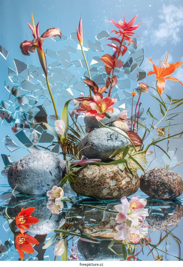 Still Life with Shattered Glass and Flowers