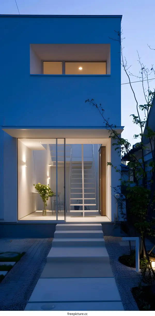 Modern Japanese House with White Walls and Glass Doors