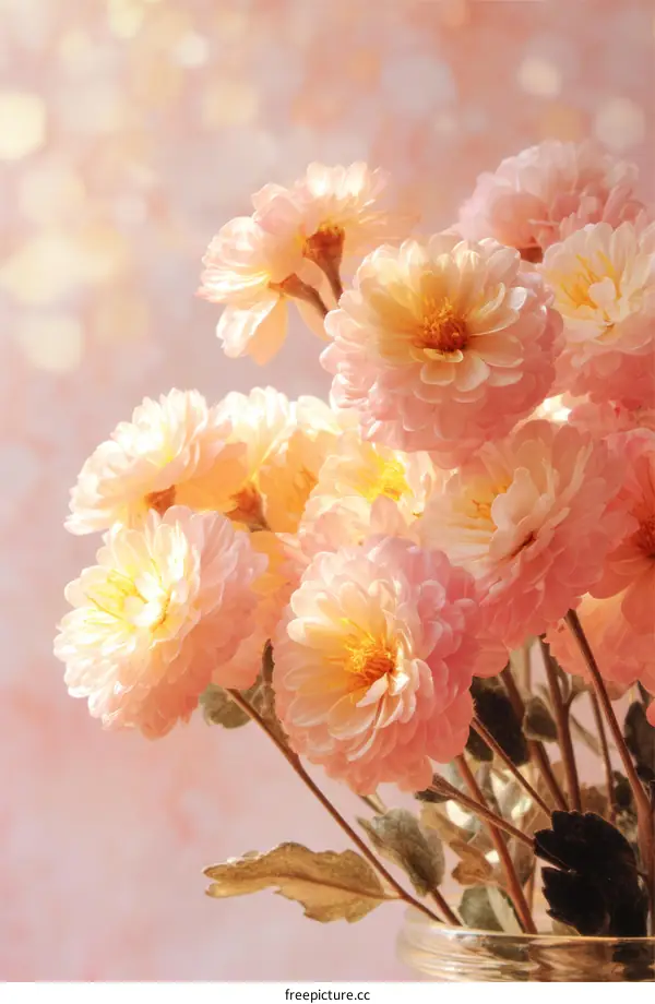 Delicate Pink Chrysanthemum Bouquet in Soft Light