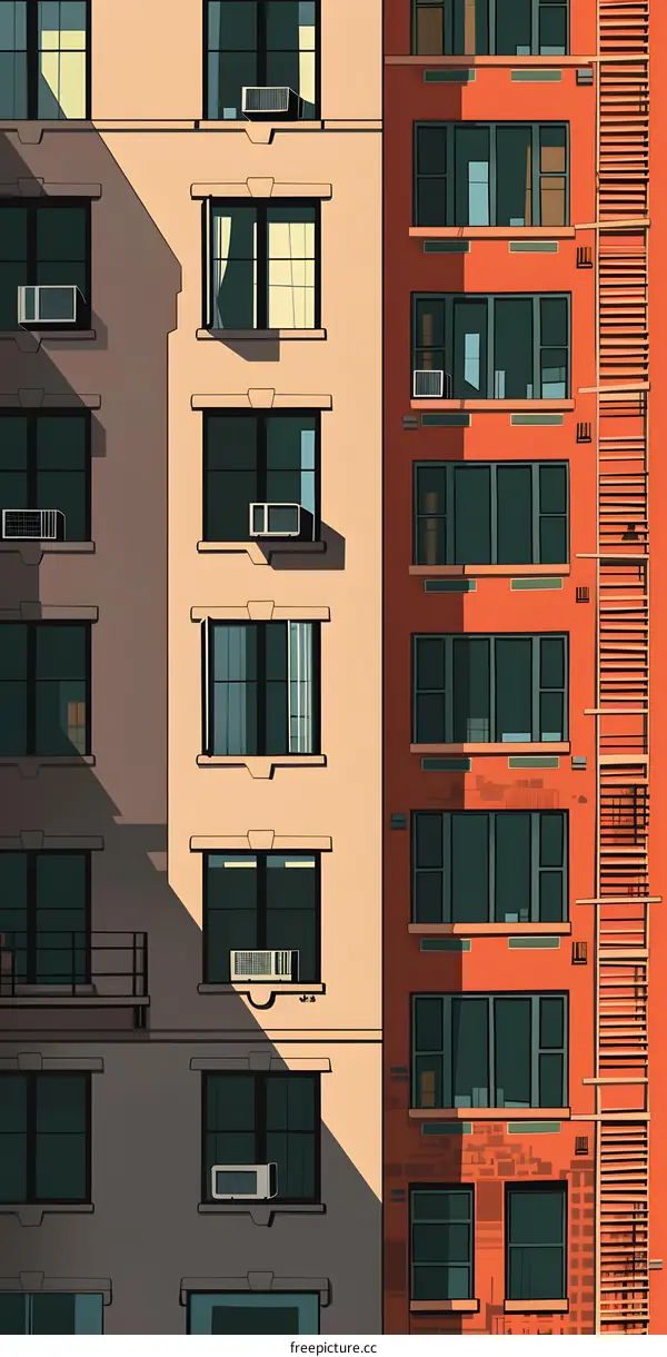 Minimalist Illustration of Two Apartment Buildings with Windows