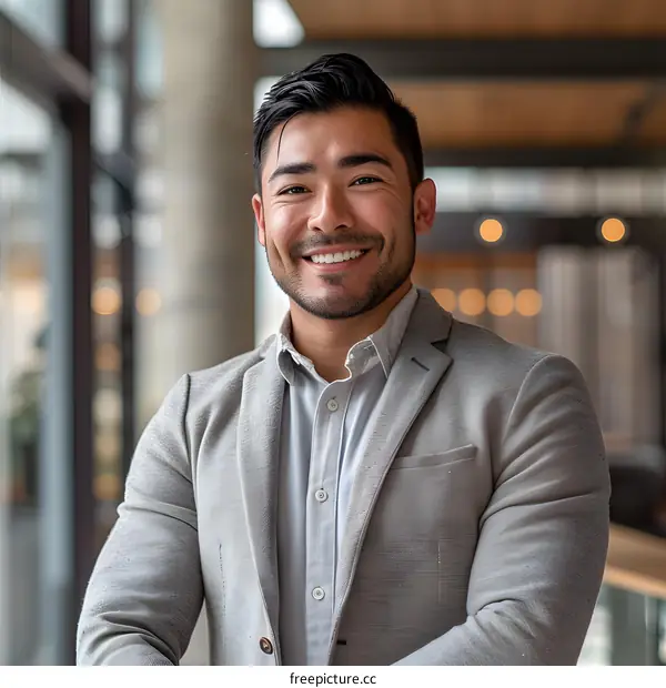 Portrait of a Smiling Asian Man in a Suit