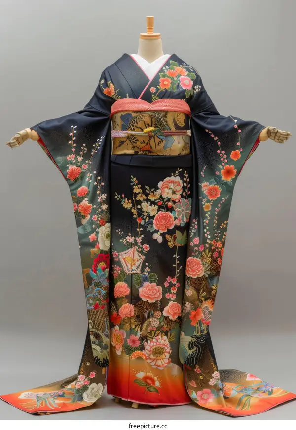 Elegant Floral Kimono on Mannequin