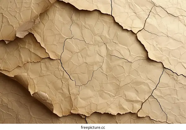 Close-up of a crumpled brown paper texture