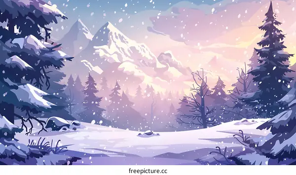 Winter Forest Landscape with Snowfall