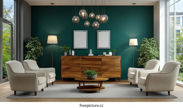 Modern Living Room Interior Design with Teal Walls