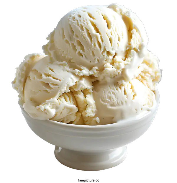 [Transparent Background PNG]Scoops of Vanilla Ice Cream in a Bowl