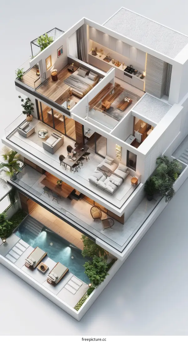 Modern House Interior Design Floor Plan with Pool