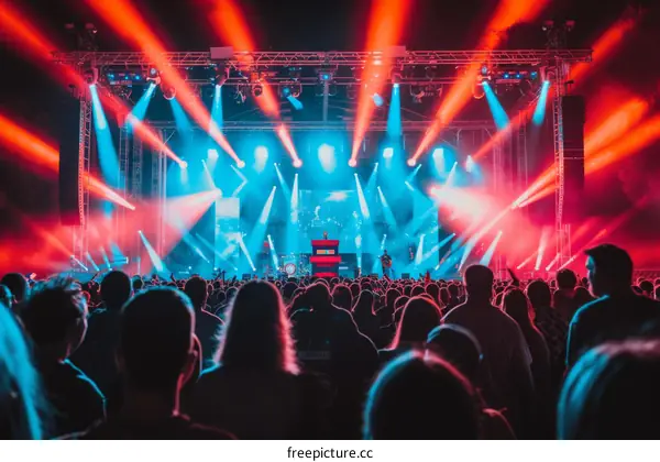 People watching a concert at night