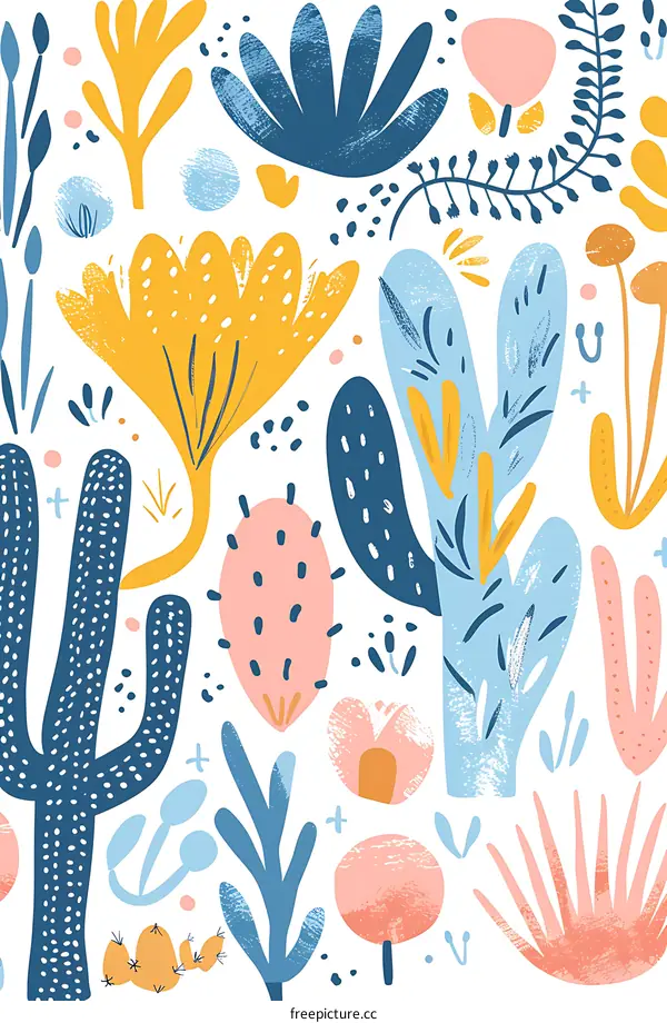 Abstract Colorful Floral Botanical Illustration