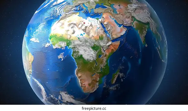 A depiction of the Earth from space showing the African continent.