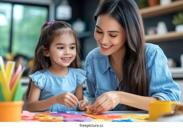 Mother and Daughter Enjoying Creative Arts and Crafts