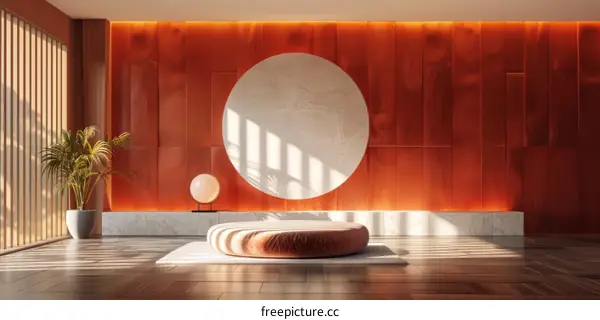 Red wood round relief carving background wall