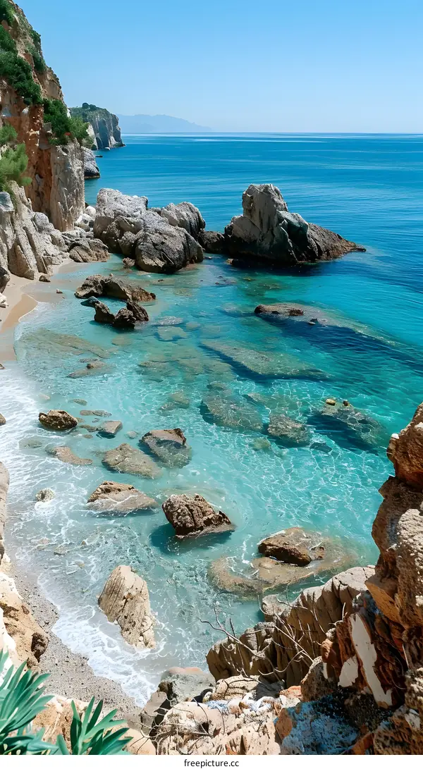 Clear Turquoise Water Surrounded by Rocks and Cliffs on a Sunny Day