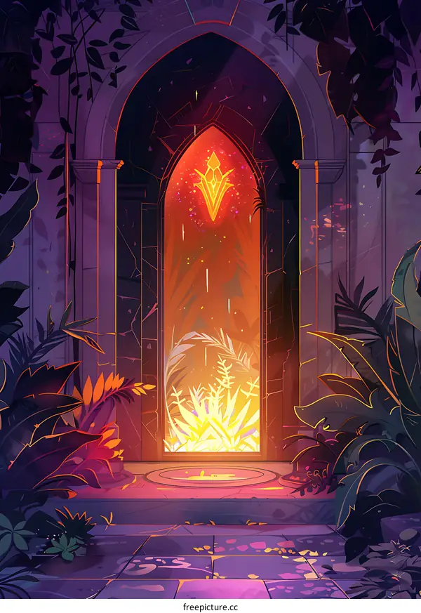 Fantasy Garden Entrance with Glowing Portal