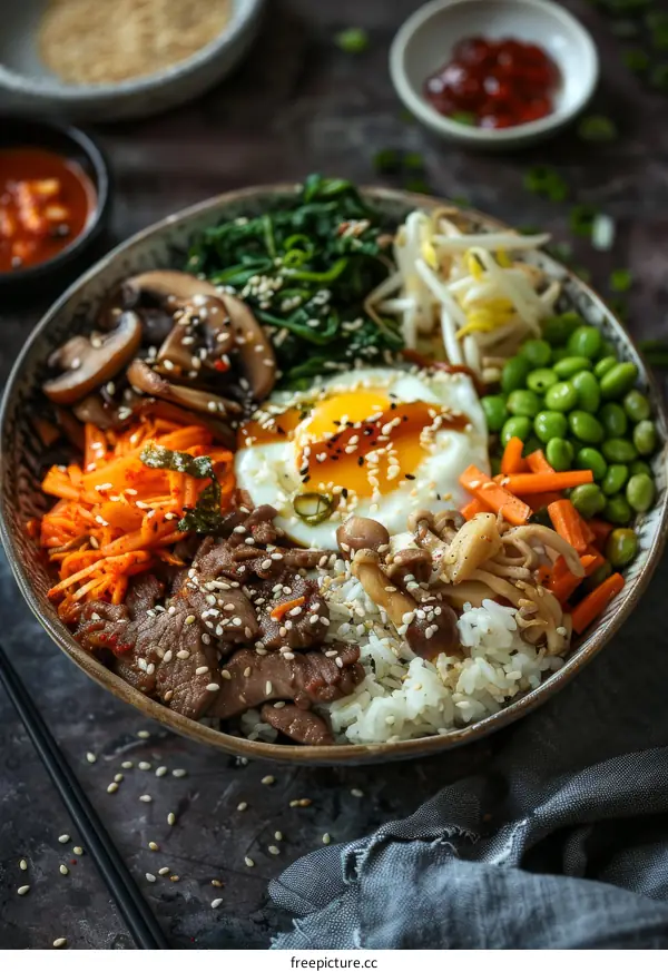 Korean Bibimbap with Beef and Vegetables