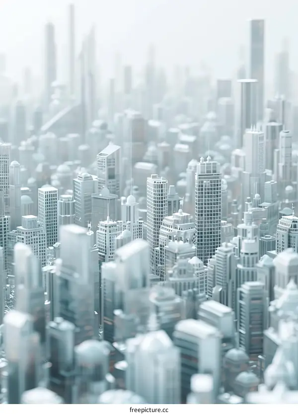 A bird's-eye view of a futuristic metropolis with soaring skyscrapers and modern architecture