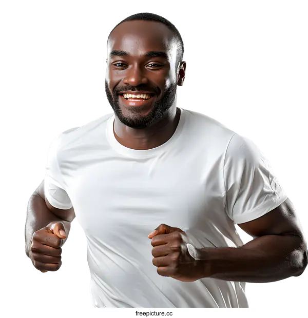 [Transparent Background PNG]Portrait of a Fit African American Man Running in Place