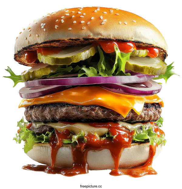 [Transparent Background PNG]Delicious and Colorful Giant Burger