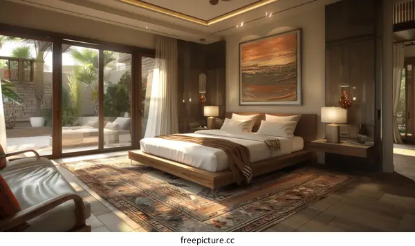 Modern Bedroom Interior Design with Courtyard View