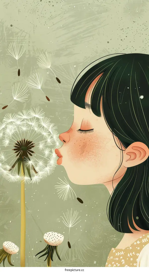 girl blowing dandelion illustration