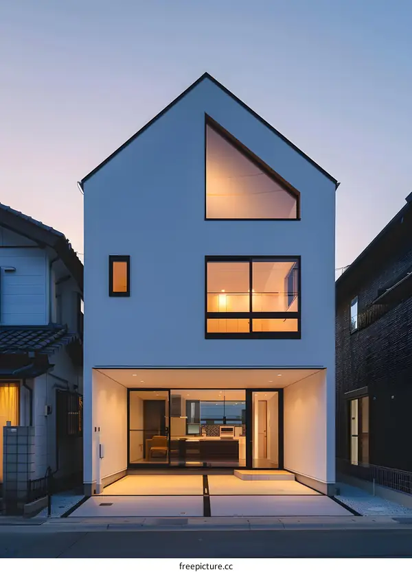 Modern White House with Triangular Window Design