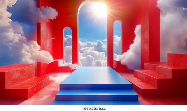 Red and Blue Abstract Architectural Scene