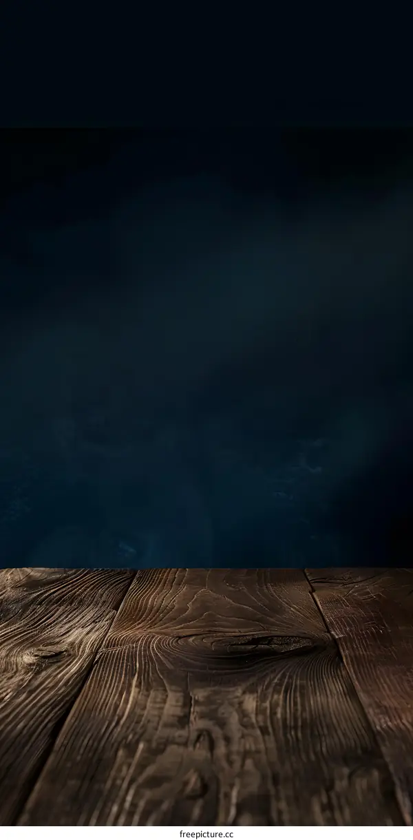 Dark Wooden Table Top with Blue Background