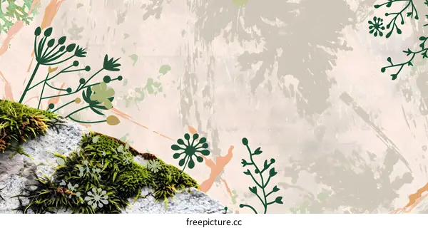 Abstract Art with Green Plants on Stone Background