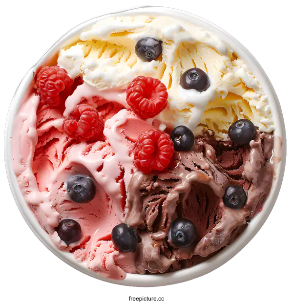 [Transparent Background PNG]Three flavors of ice cream with berries