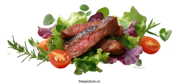[Transparent Background PNG]Grilled Steak Salad with Fresh Herbs and Vegetables