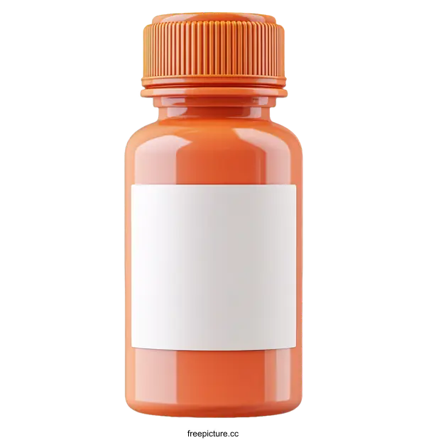 [Transparent Background PNG]Orange Plastic Bottle with Blank Label