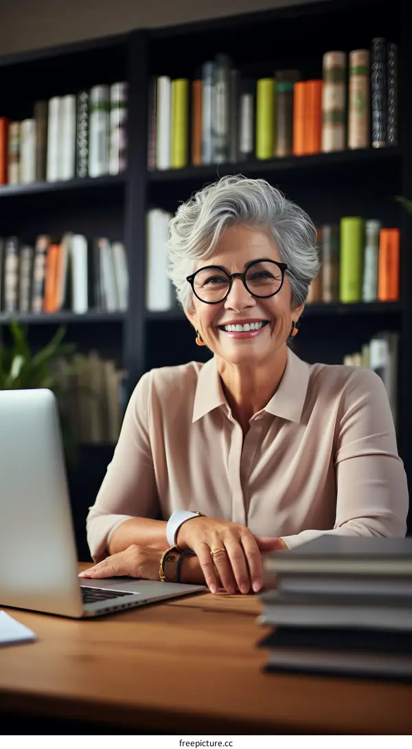 Confident senior businesswoman in home office