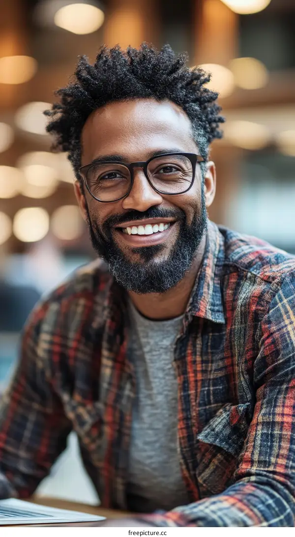 Smiling African American Man in Plaid Shirt