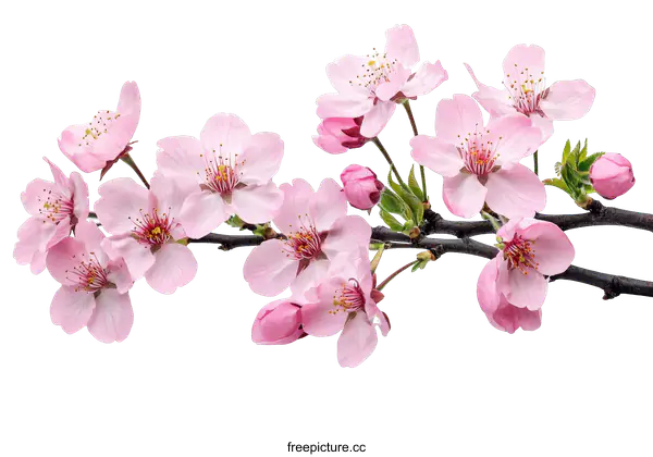 [Transparent Background PNG]Delicate Cherry Blossom Branch on White Background