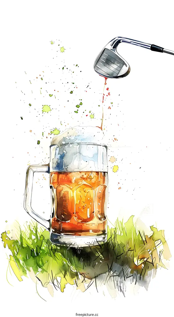 Watercolor Golf and Beer Illustration