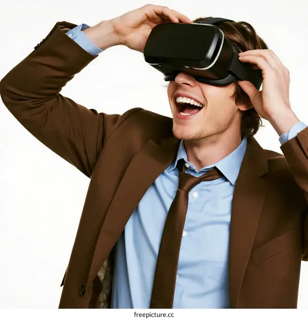 Man wearing virtual reality headset experiencing immersive technology