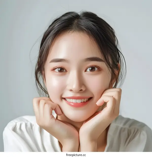 Smiling Asian Woman with White Shirt