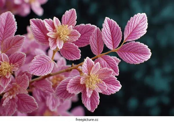 Close-up of Delicate Pink Flowers and Leaves