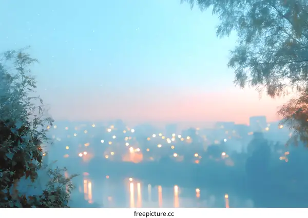 Winter Cityscape at Dawn with Bokeh