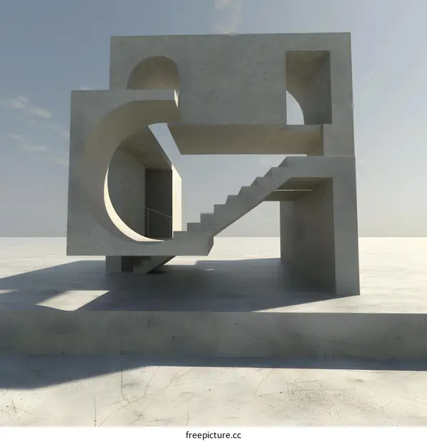 Minimalist Concrete Structure With Stairs and Arched Openings