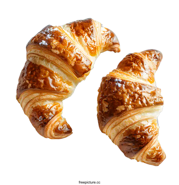 [Transparent Background PNG]Two fresh croissants on white background