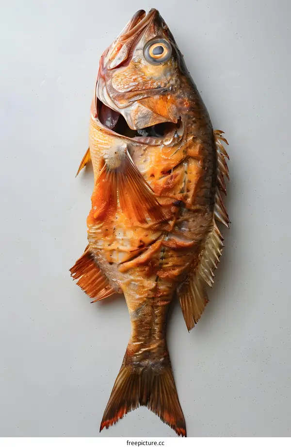Grilled fish on white background