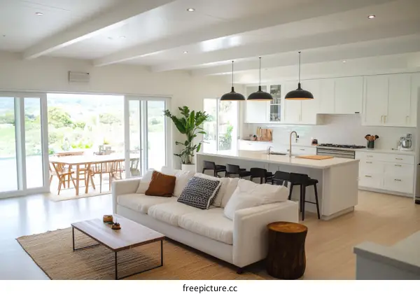Modern Open-Plan Living Area with Kitchen