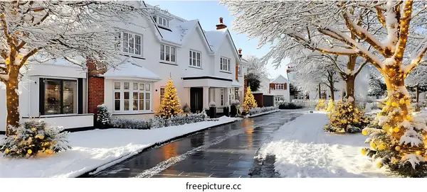 Snowy Winter Day in a Residential Area