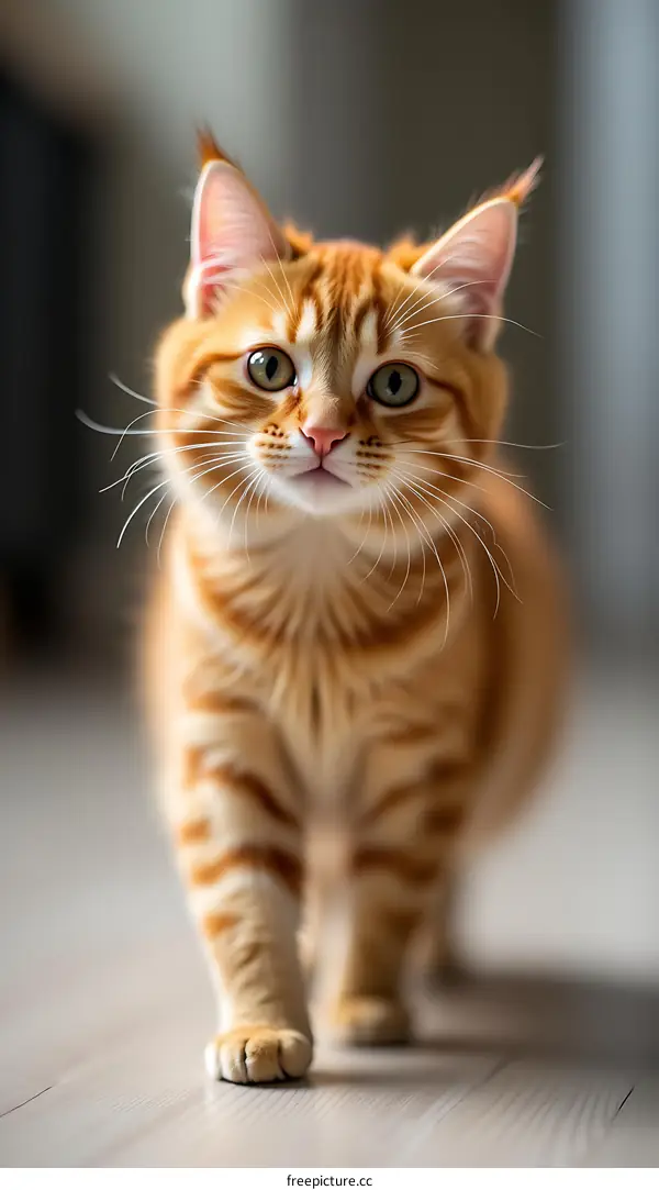 Orange Tabby Cat Walking Towards Camera
