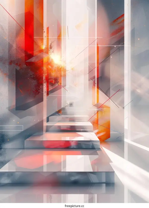 Red and White Abstract Stairway